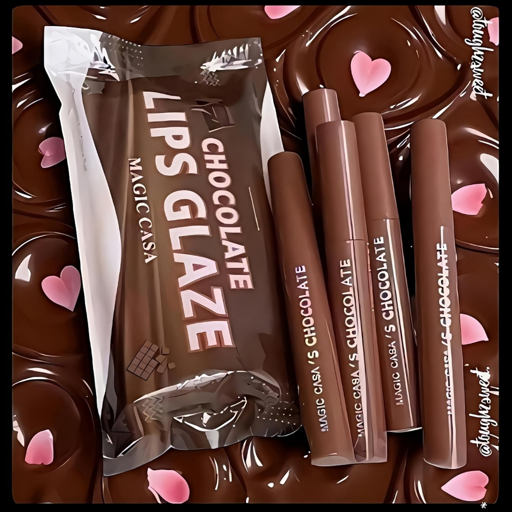 🆕TEMPTATION KISS LAVA CHOCOLATE MATTE LIP GLAZE SET OF 5 IN CHOCOLATE PACKAGE